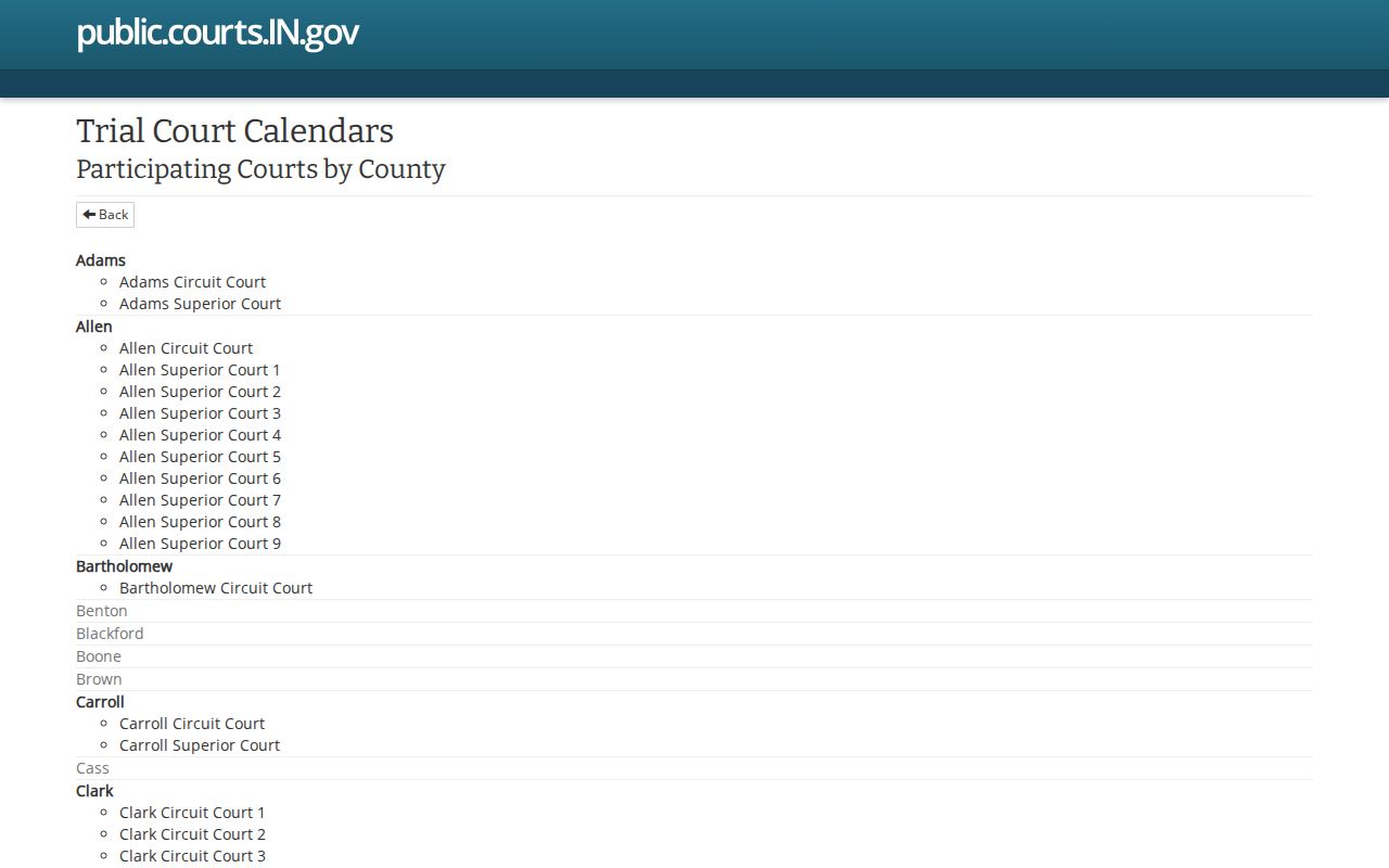 Wabash County court calendar search controls