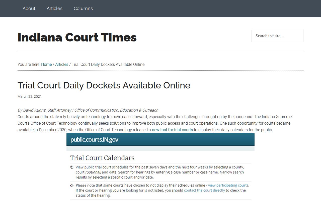 Wabash County court calendar rolling window announcement