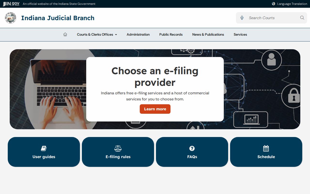 Wabash court docket context on Indiana statewide e-filing page