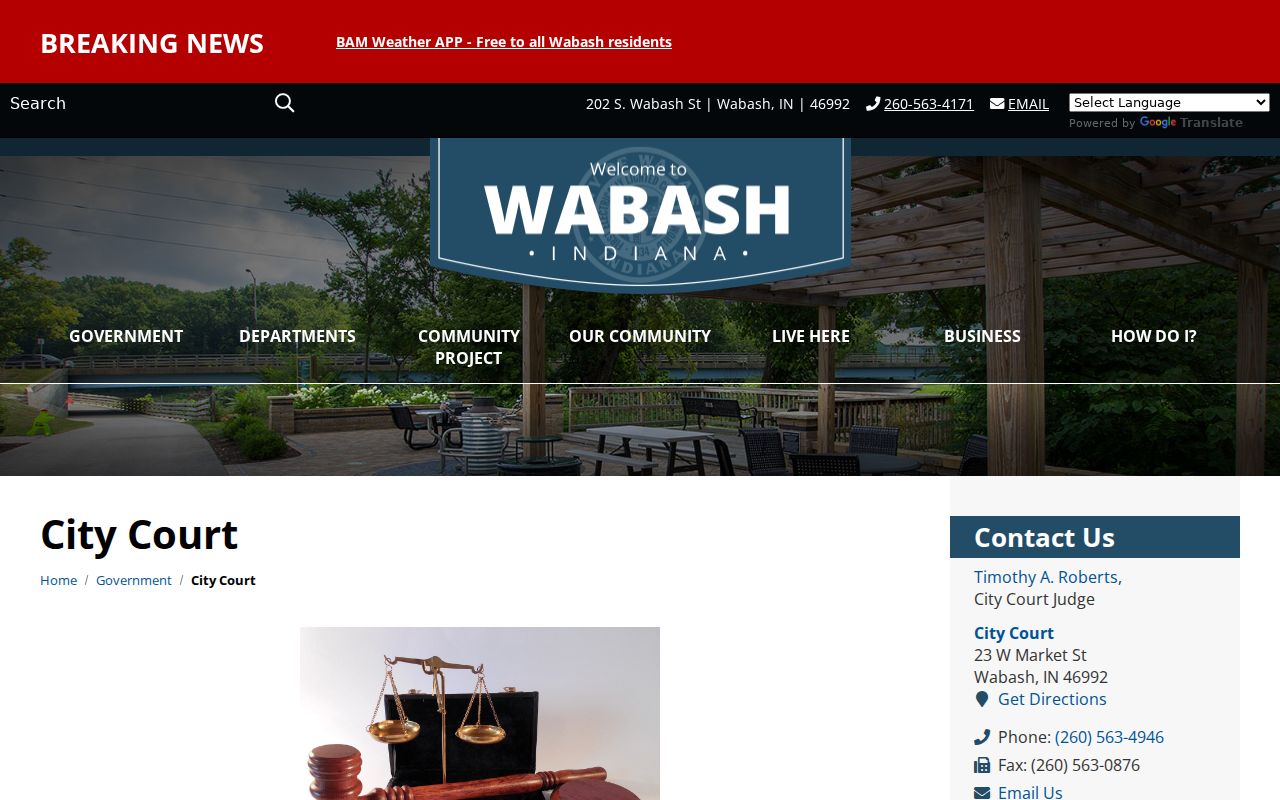 Wabash court docket information on the Wabash City Court page
