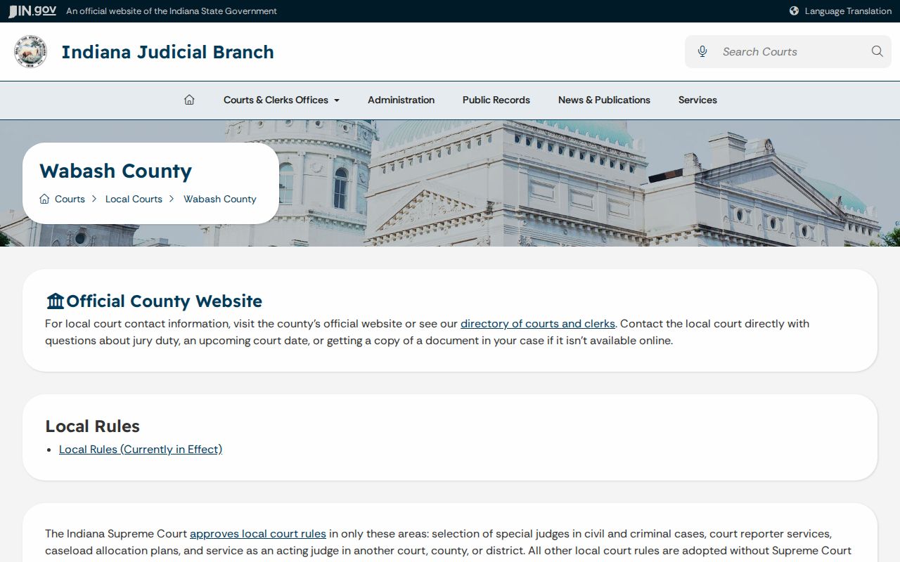 Indiana Judicial Branch Wabash County court directory