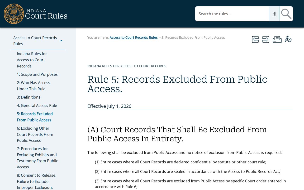 Wabash County criminal docket access limits under Indiana Rule 5