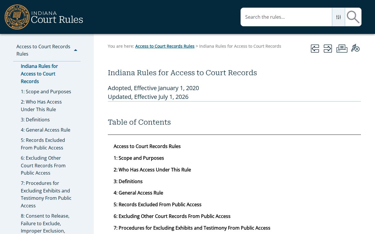 Indiana Rules on Access to Court Records index
