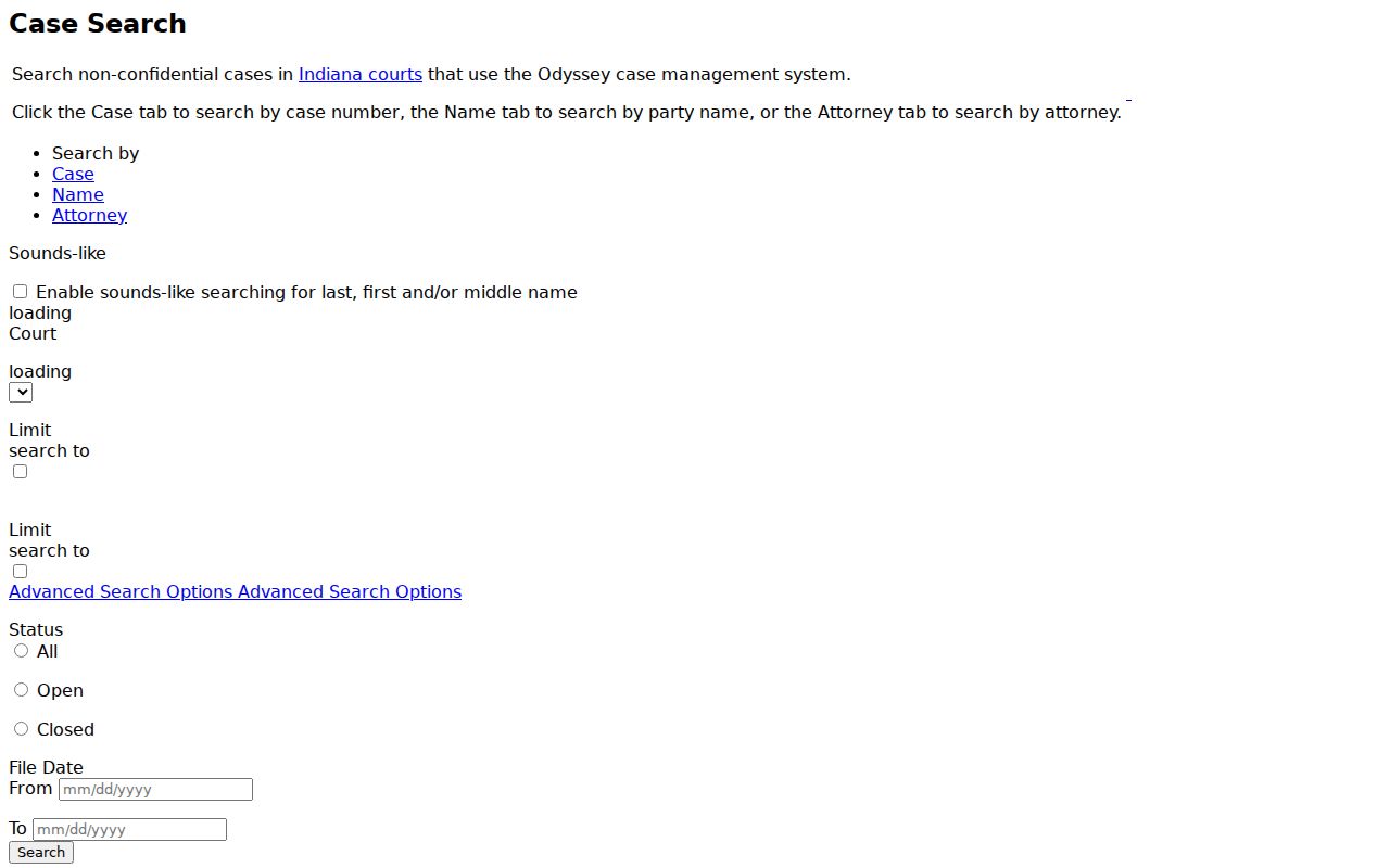 Indiana MyCase search interface used for Wabash County cases
