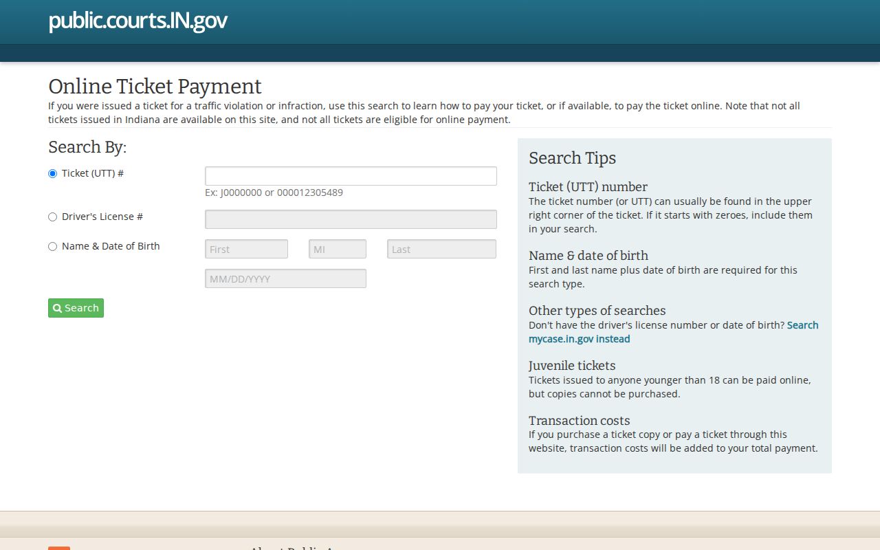 Indiana traffic ticket search and payment portal used for Wabash County