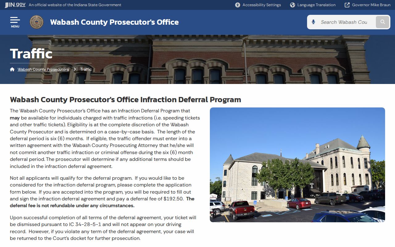 Wabash County Prosecutor traffic deferral program information